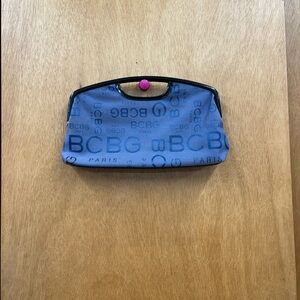 Preowned BCBG Paris Monogrammed Blue Fabric Clutch Bag (as is pls look at pics)